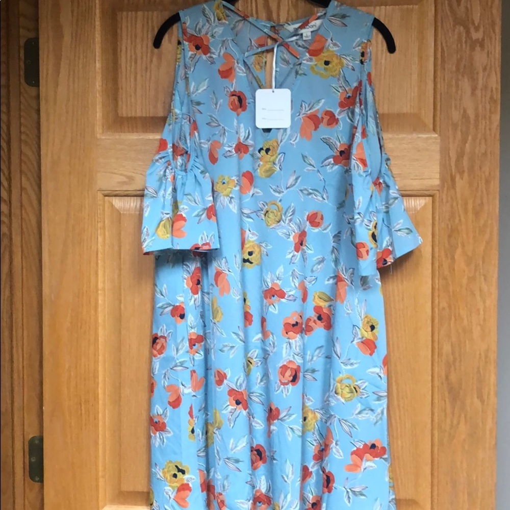 Bias Cut Cold-shoulder Floral Dress